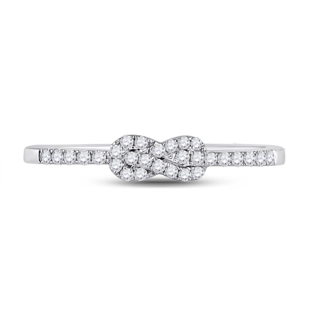14k White Gold Round Diamond Knot Stackable Band Ring 1/5 Cttw