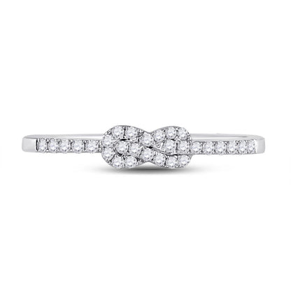 14k White Gold Round Diamond Knot Stackable Band Ring 1/5 Cttw