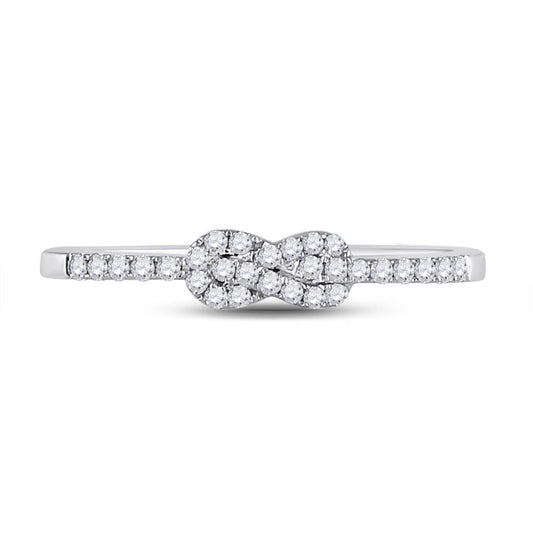 14k White Gold Round Diamond Knot Stackable Band Ring 1/5 Cttw