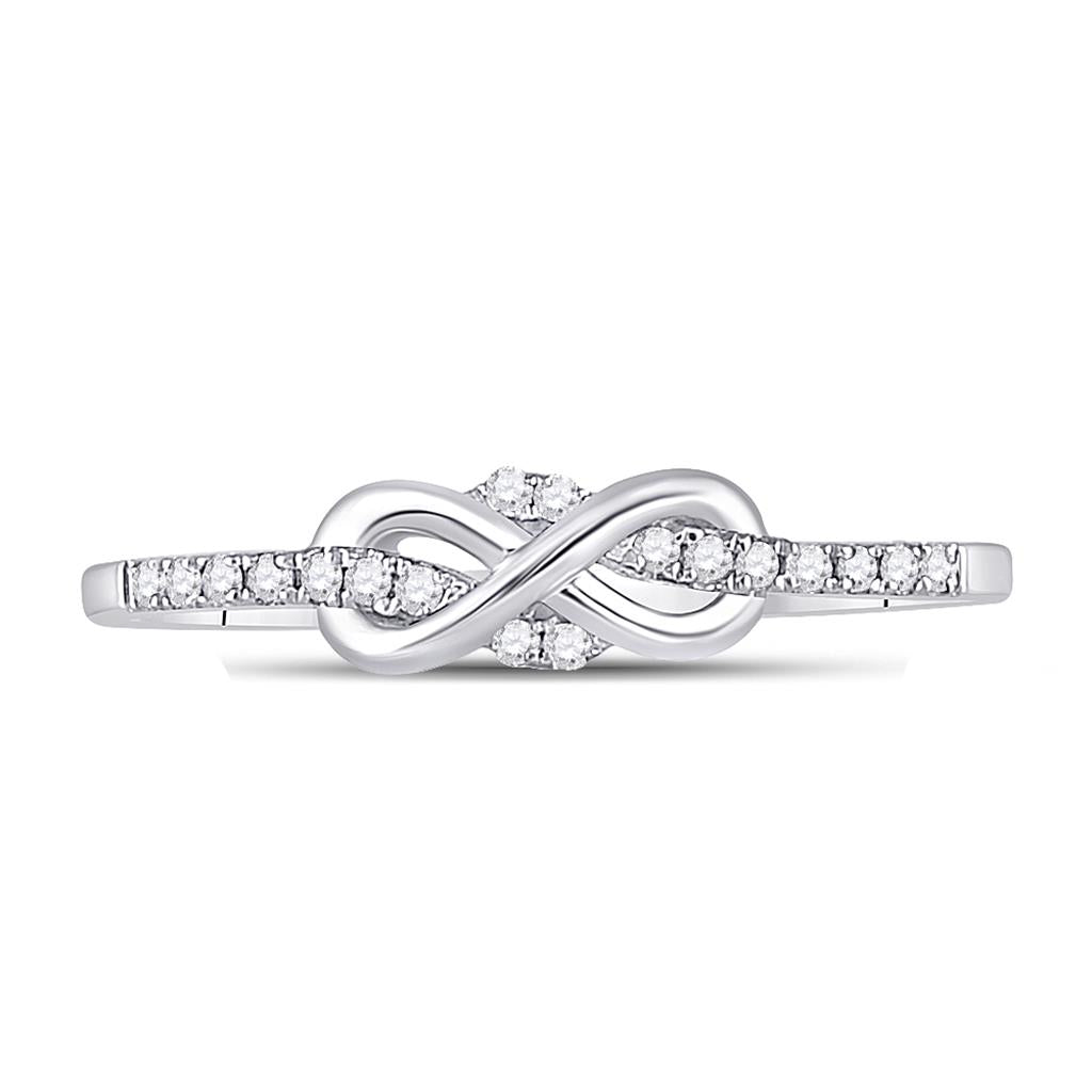 14k White Gold Round Diamond Infinity Knot Stackable Band Ring 1/10 Cttw