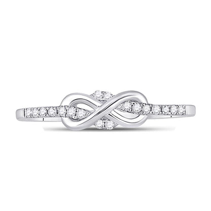 14k White Gold Round Diamond Infinity Knot Stackable Band Ring 1/10 Cttw