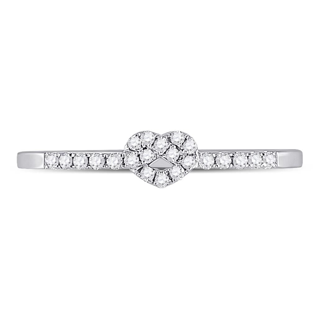 14k White Gold Round Diamond Heart Stackable Band Ring 1/8 Cttw