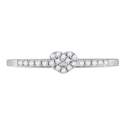 14k White Gold Round Diamond Heart Stackable Band Ring 1/8 Cttw