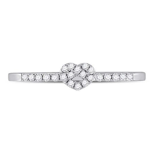 14k White Gold Round Diamond Heart Stackable Band Ring 1/8 Cttw
