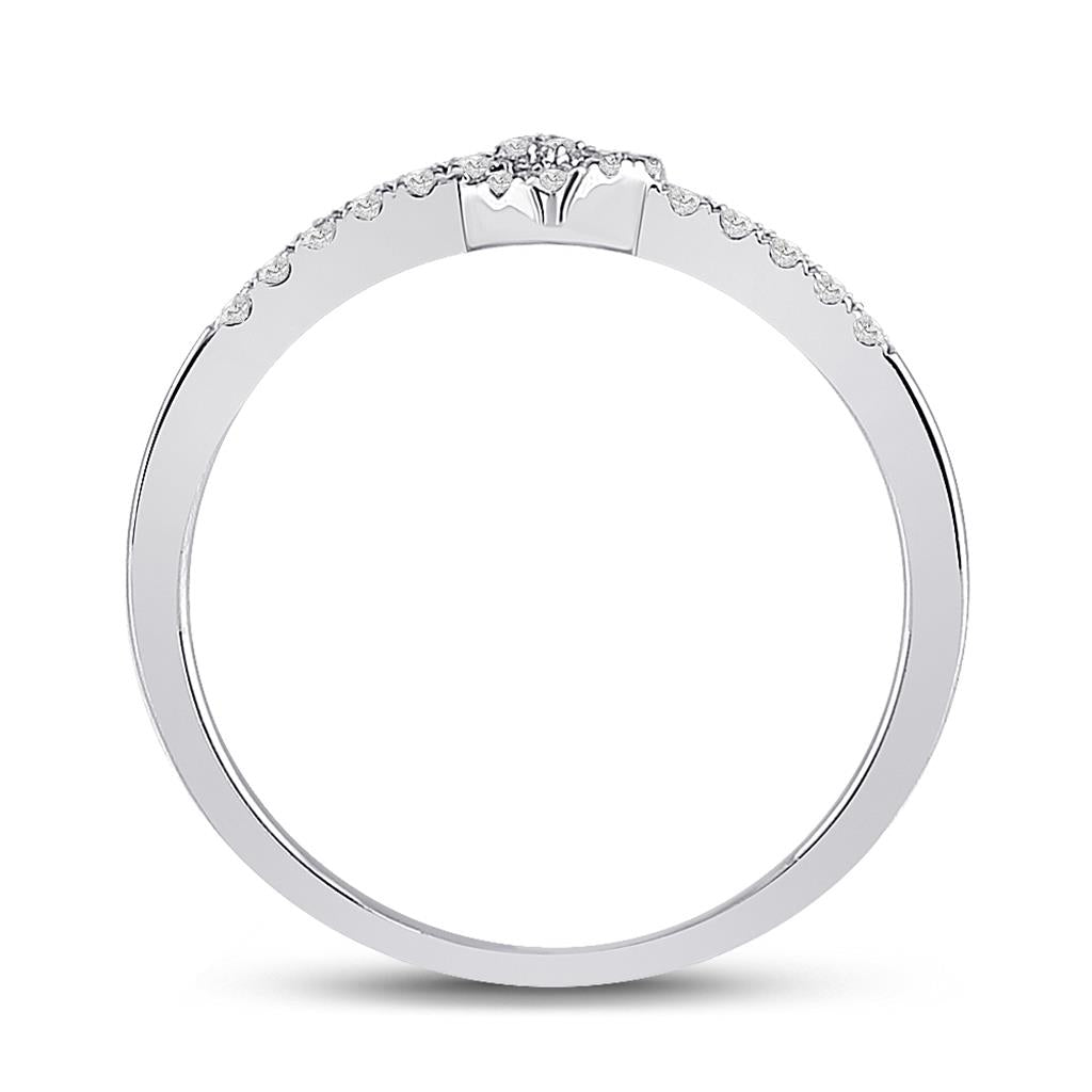 14k White Gold Round Diamond Heart Stackable Band Ring 1/8 Cttw