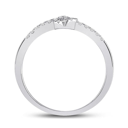 14k White Gold Round Diamond Heart Stackable Band Ring 1/8 Cttw