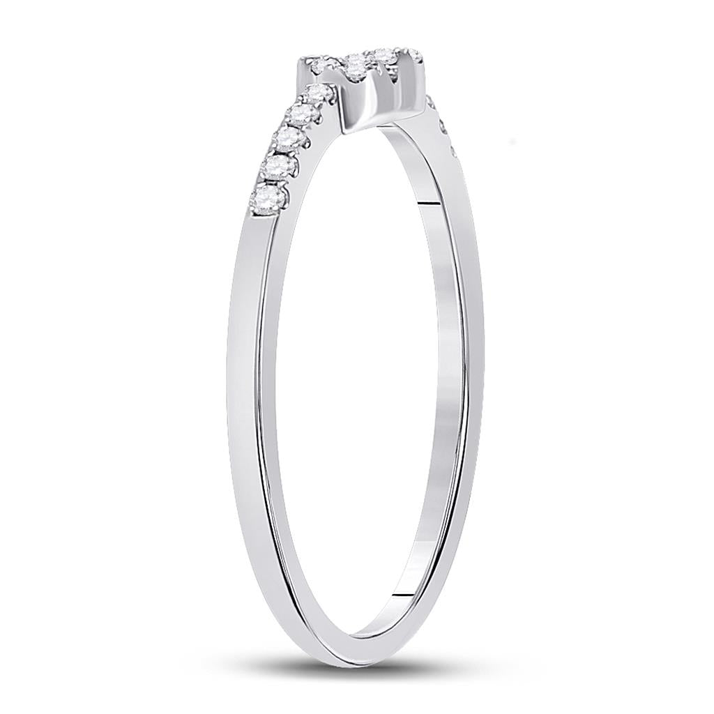 14k White Gold Round Diamond Heart Stackable Band Ring 1/8 Cttw