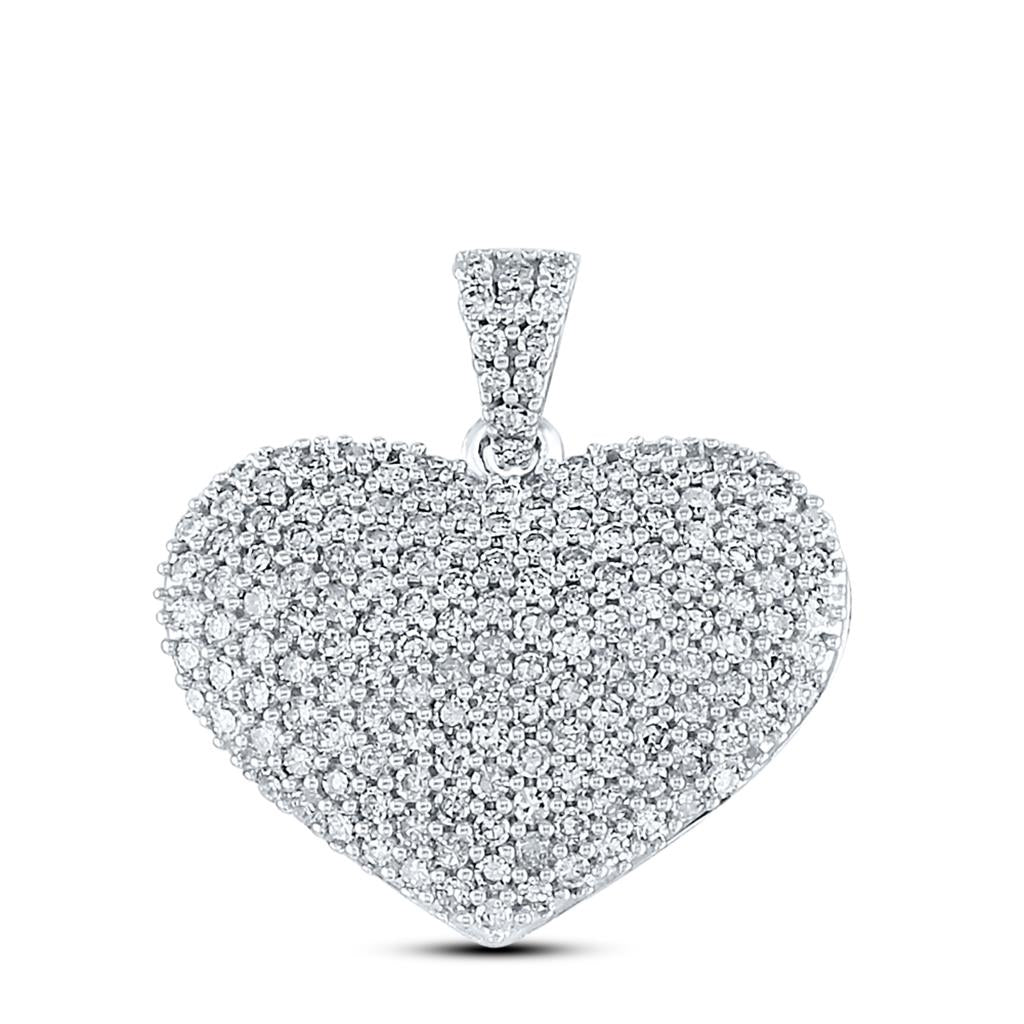 14k White Gold Round Diamond Charmed Heart Pendant 1 Cttw