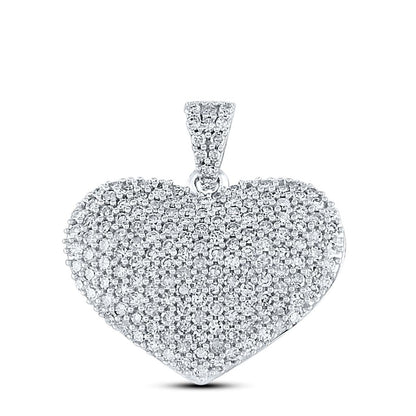 14k White Gold Round Diamond Charmed Heart Pendant 1 Cttw