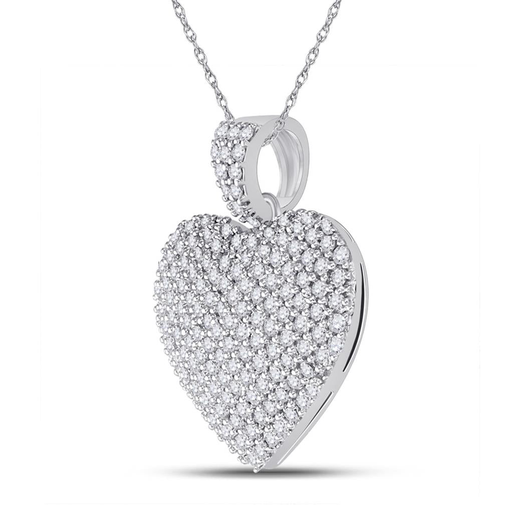 14k White Gold Round Diamond Charmed Heart Pendant 1 Cttw