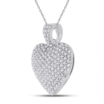 14k White Gold Round Diamond Charmed Heart Pendant 1 Cttw