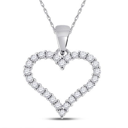14k White Gold Round Diamond Outline Heart Pendant 1/4 Cttw