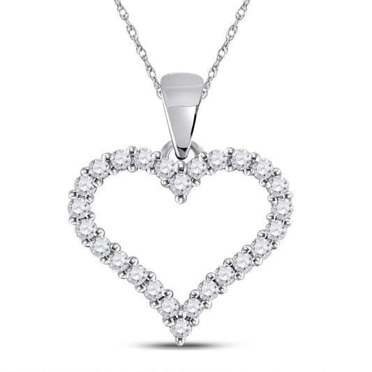 14k White Gold Round Diamond Outline Heart Pendant 1/4 Cttw