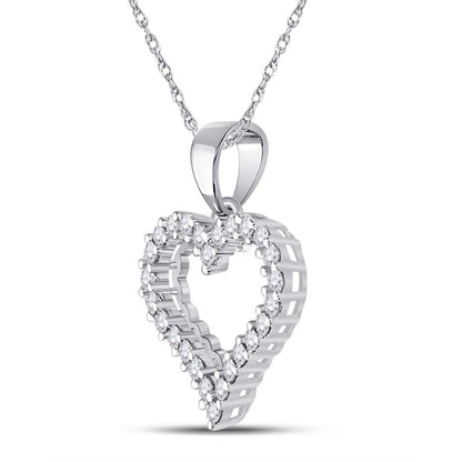 14k White Gold Round Diamond Outline Heart Pendant 1/4 Cttw