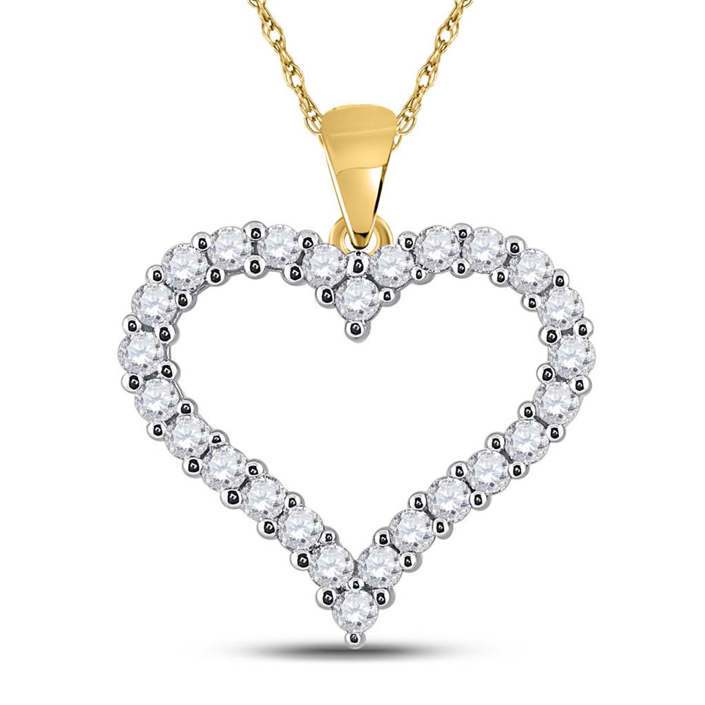14k Yellow Gold Round Diamond Heart Pendant 1 Cttw