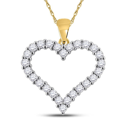 14k Yellow Gold Round Diamond Heart Pendant 1 Cttw