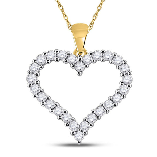 14k Yellow Gold Round Diamond Heart Pendant 1 Cttw