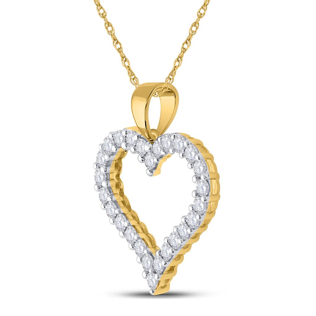 14k Yellow Gold Round Diamond Heart Pendant 1 Cttw