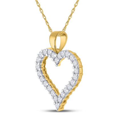 14k Yellow Gold Round Diamond Heart Pendant 1 Cttw
