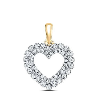 14k Yellow Gold Round Diamond Double Outline Heart Pendant 3/8 Cttw