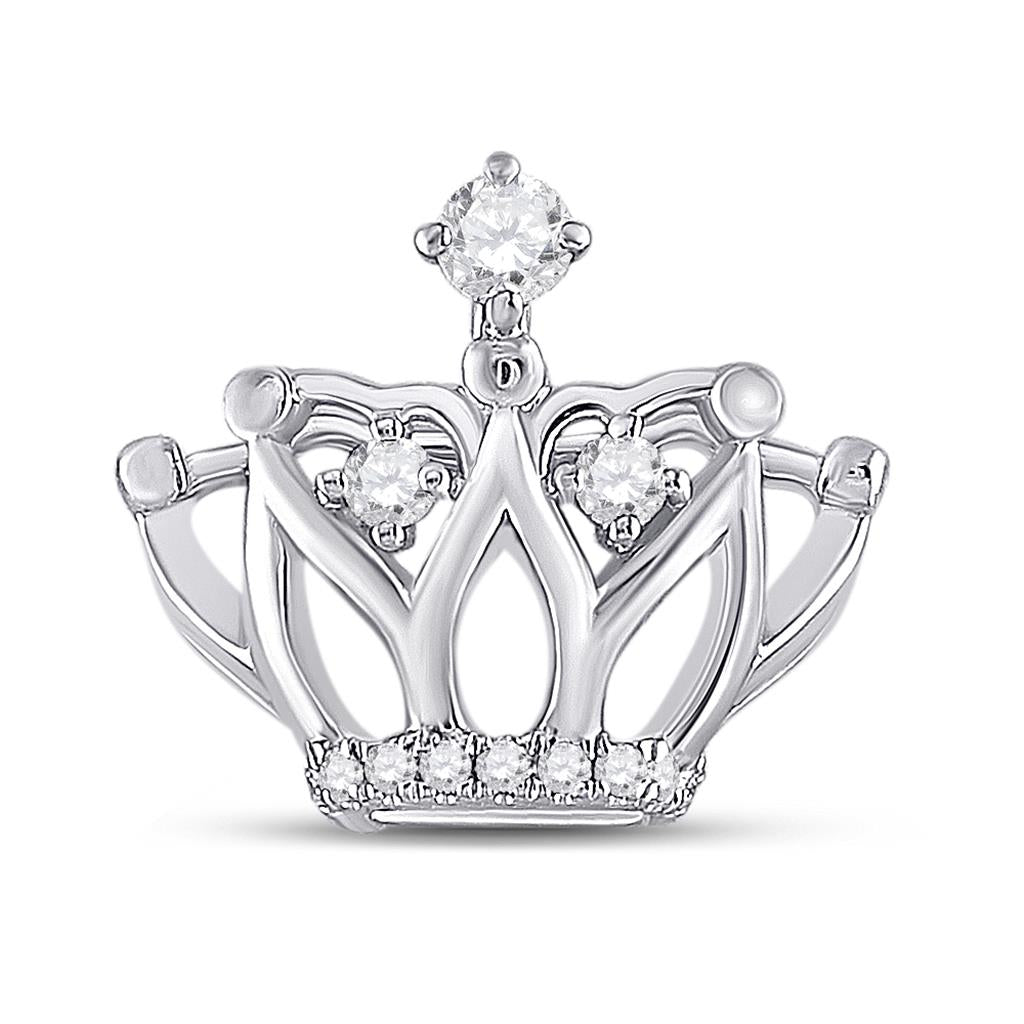 14k White Gold Round Diamond Crown Fashion Pendant 1/6 Cttw