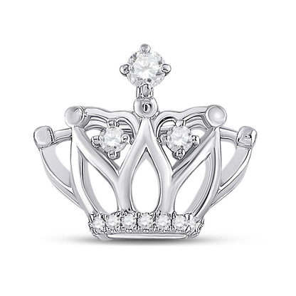 14k White Gold Round Diamond Crown Fashion Pendant 1/6 Cttw