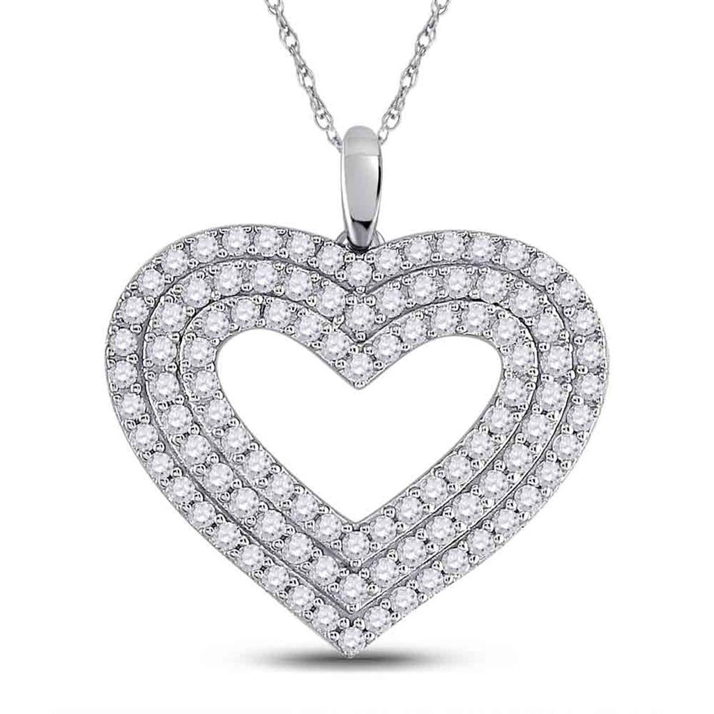14k White Gold Round Diamond Heart Pendant 1 Cttw
