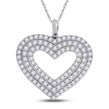 14k White Gold Round Diamond Heart Pendant 1 Cttw
