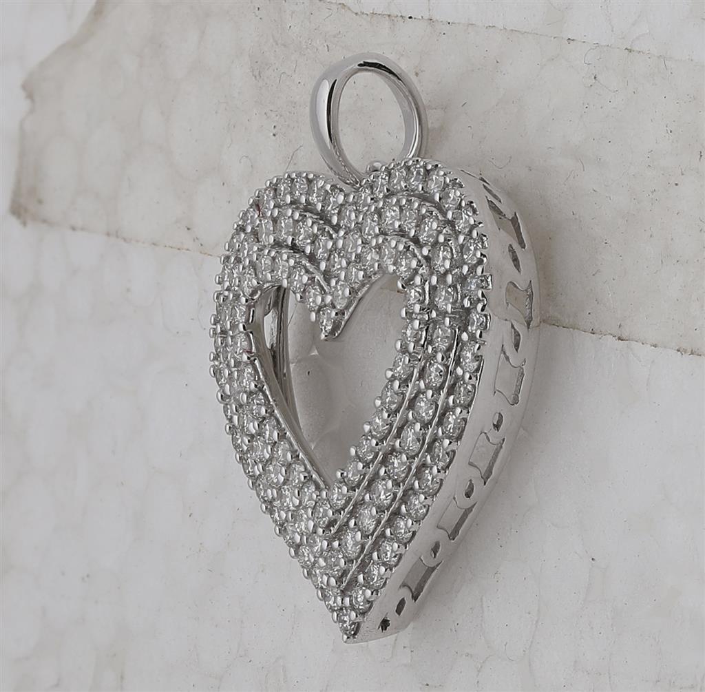 14k White Gold Round Diamond Heart Pendant 1 Cttw