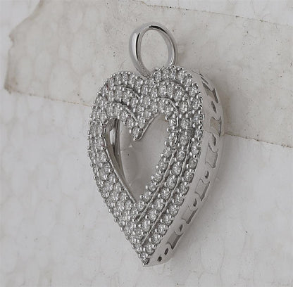 14k White Gold Round Diamond Heart Pendant 1 Cttw
