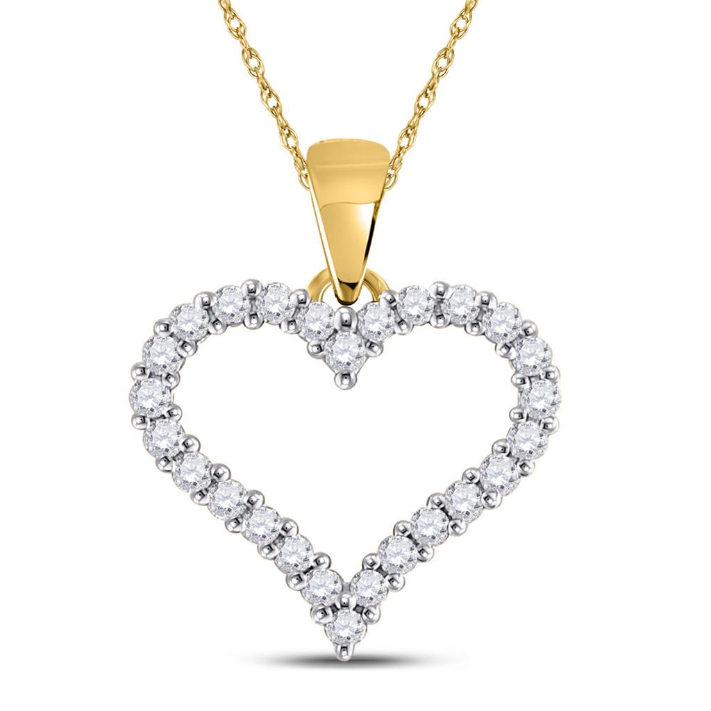 14k Yellow Gold Round Diamond Outline Heart Pendant 1/4 Cttw
