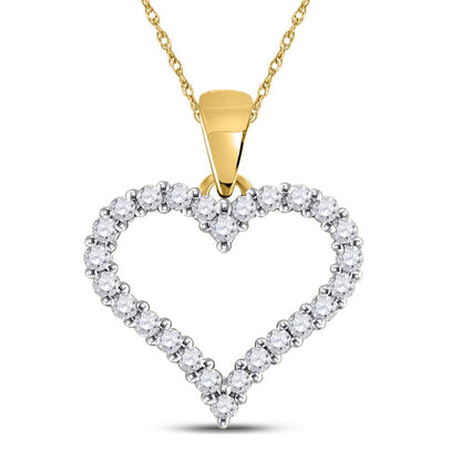 14k Yellow Gold Round Diamond Outline Heart Pendant 1/4 Cttw