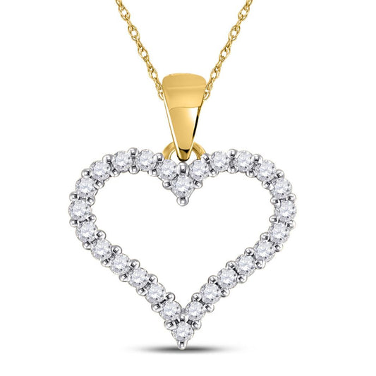 14k Yellow Gold Round Diamond Outline Heart Pendant 1/4 Cttw