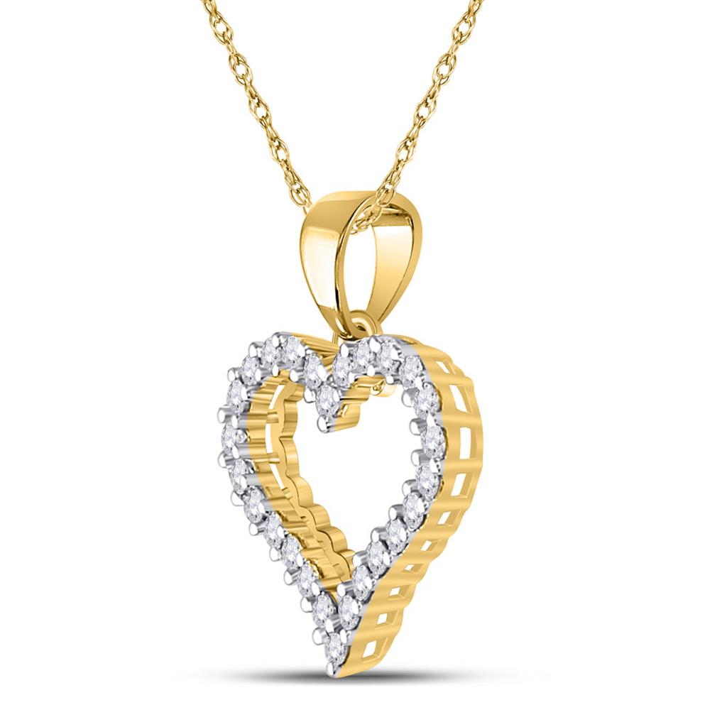 14k Yellow Gold Round Diamond Outline Heart Pendant 1/4 Cttw