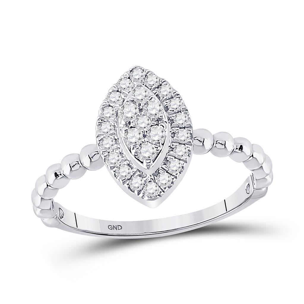 14k White Gold Round Diamond Oval Cluster Ring 1/3 Cttw