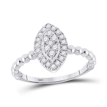 14k White Gold Round Diamond Oval Cluster Ring 1/3 Cttw