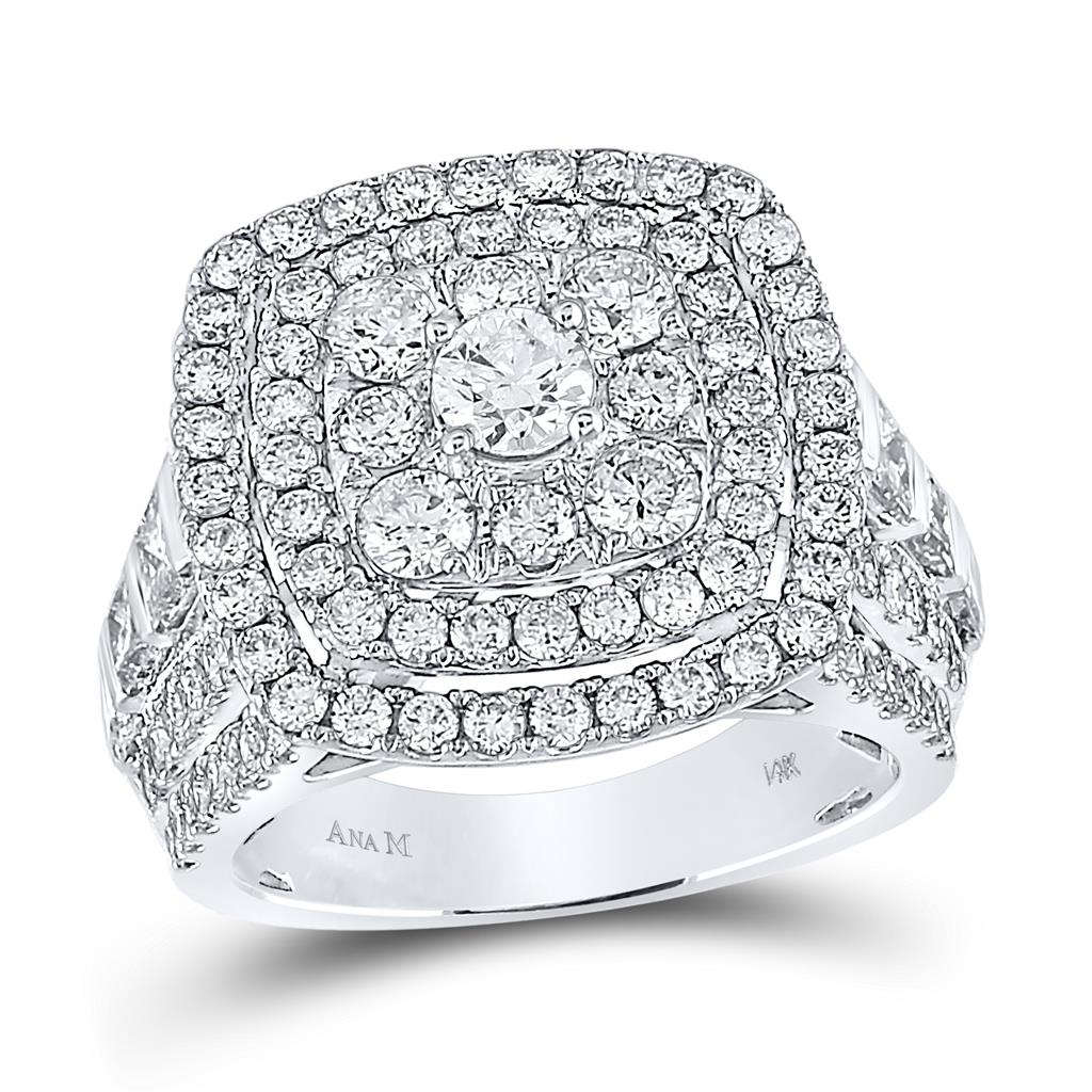 14k White Gold Round Diamond Cluster Bridal Engagement Ring 3-5/8 Cttw (Certified)