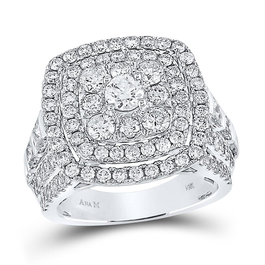 14k White Gold Round Diamond Cluster Bridal Engagement Ring 3-5/8 Cttw (Certified)