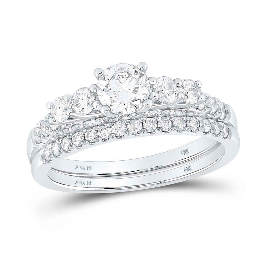 14k White Gold Round Diamond Bridal Wedding Ring Set 1-1/3 Cttw (Certified)