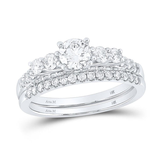 14k White Gold Round Diamond Bridal Wedding Ring Set 1-1/3 Cttw (Certified)