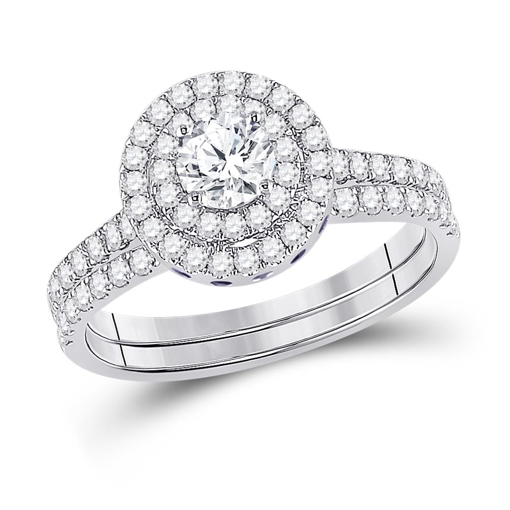 14k White Gold Round Diamond Bridal Wedding Ring Set 1-1/3 Cttw