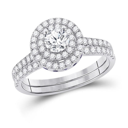 14k White Gold Round Diamond Bridal Wedding Ring Set 1-1/3 Cttw