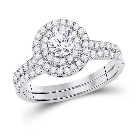 14k White Gold Round Diamond Bridal Wedding Ring Set 1-1/3 Cttw