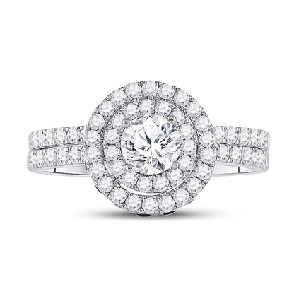 14k White Gold Round Diamond Bridal Wedding Ring Set 1-1/3 Cttw