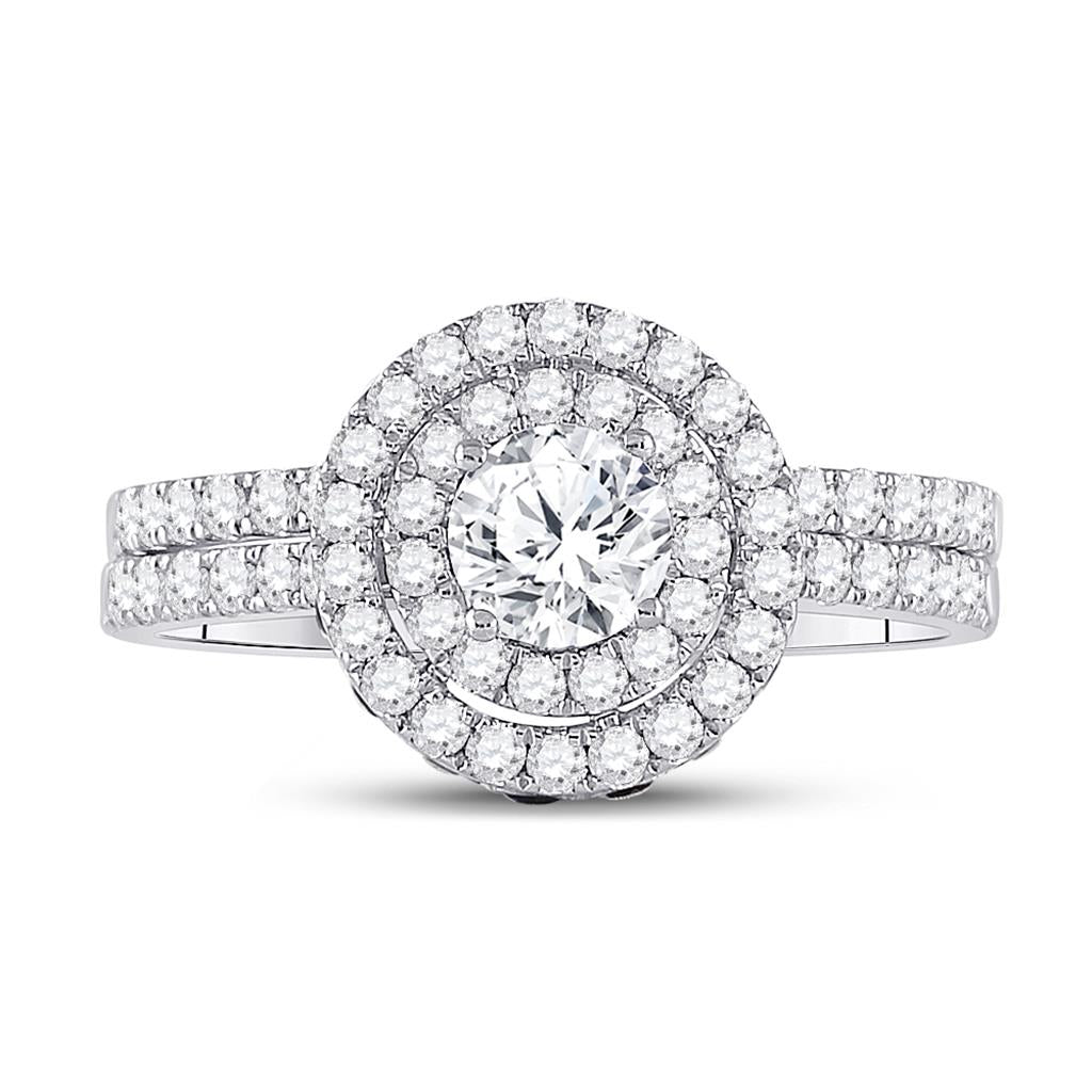 14k White Gold Round Diamond Bridal Wedding Ring Set 1-1/3 Cttw