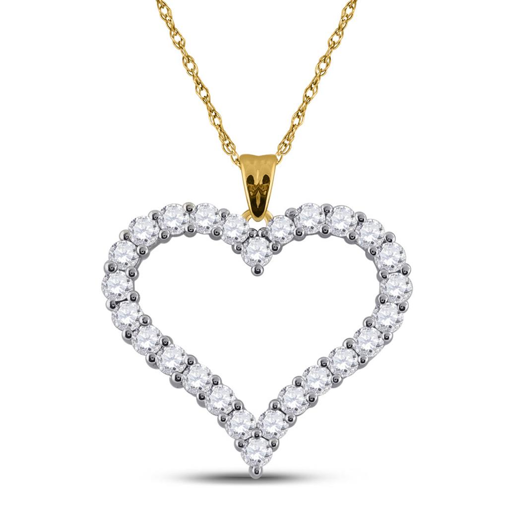 14k Yellow Gold Round Diamond Outline Heart Pendant 2 Cttw