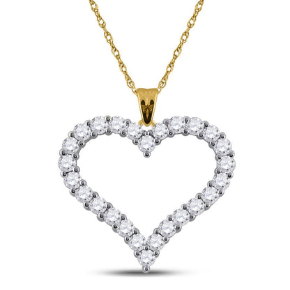 14k Yellow Gold Round Diamond Outline Heart Pendant 2 Cttw
