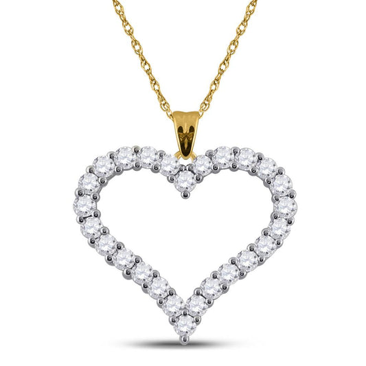 14k Yellow Gold Round Diamond Outline Heart Pendant 2 Cttw