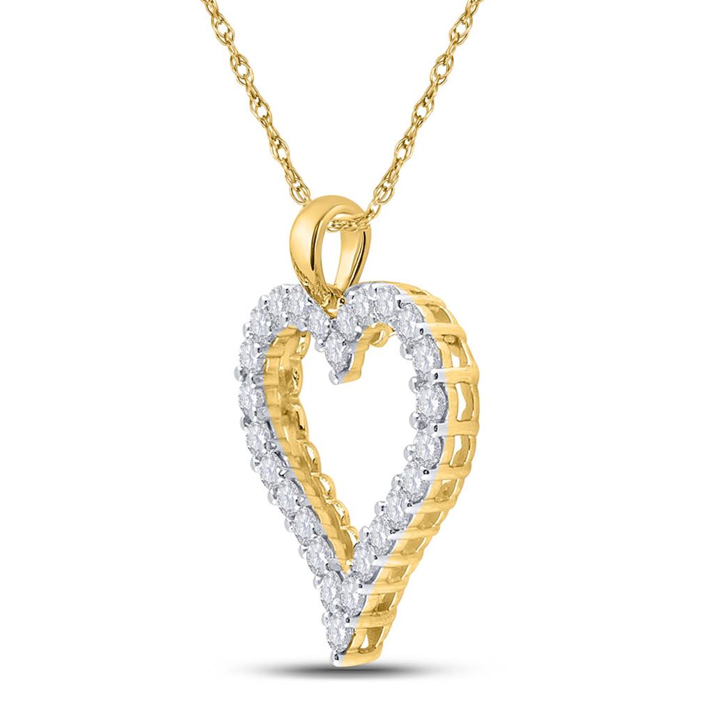 14k Yellow Gold Round Diamond Outline Heart Pendant 2 Cttw