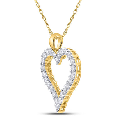 14k Yellow Gold Round Diamond Outline Heart Pendant 2 Cttw